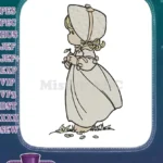 Adorable blonde girl in bonnet holding leafy branch embroidery designs - Instant Download