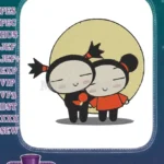Adorable Pucca and Garu embracing love friendship embroidery designs - Instant Download
