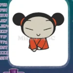 Sweet Pucca cartoon character with closed eyes embroidery designs - Instant Download
