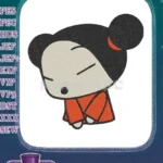 Cute Pucca character embroidery designs with closed eyes and orange outfit - Instant Download