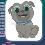 Happy Cartoon Pug Puppy Bingo with Blue Collar Embroidery Designs - Instant Download