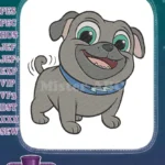 Cute cartoon grey puppy dog with blue collar embroidery designs - Instant Download