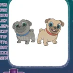 Adorable happy cartoon pug puppies dog embroidery designs - Instant Download