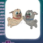 Two Happy Cartoon Pug Puppy Pals High-Fiving Embroidery Designs - Instant Download