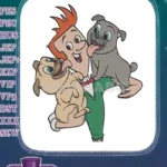 Happy Boy Holding Playful Pug Puppies Embroidery Designs - Instant Download