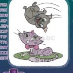 Playful puppy and cute cat cartoon embroidery designs - Instant Download