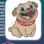 Happy Pug Puppy with Blue Eyes Embroidery Designs - Instant Download