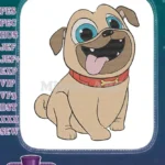 Cute Blue-Eyed Pug Dog Embroidery Designs with Red Bone Collar - Instant Download