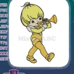 Vintage yellow hair boy playing golden trumpet embroidery designs - Instant Download
