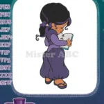 Cute girl in purple dress reading music book embroidery designs - Instant Download