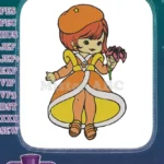 Vintage Orange Blossom cartoon girl holding flowers embroidery designs - Instant Download