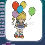 Rainbow Brite inspired girl with colorful balloons embroidery designs - Instant Download