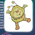 Happy fluffy yellow cartoon bee-like creature embroidery designs - Instant Download