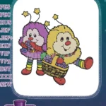 Whimsical fuzzy bug characters holding grapes fruit basket embroidery designs - Instant Download