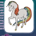 Majestic white unicorn with rainbow mane and tail embroidery designs - Instant Download