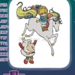 Rainbow Brite riding unicorn with Twink embroidery designs - Instant Download