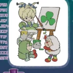 Cute St Patrick's Day characters shamrock painting embroidery designs - Instant Download
