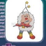 Playful white furry creature with star antennae flute embroidery designs - Instant Download
