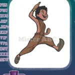 Happy Adventurous Boy Jumping with Golden Torch Embroidery Designs - Instant Download