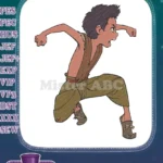 Dynamic cartoon boy running with fierce expression embroidery designs - Instant Download