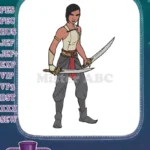 Powerful Female Warrior Dual Wielding Swords Embroidery Designs - Instant Download