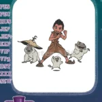 Brave animated boy with three mischievous monkey companions embroidery designs - Instant Download