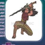 Raya warrior with sword embroidery designs for fantasy adventures - Instant Download