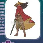 Mysterious warrior with red cloak and sword embroidery designs - Instant Download