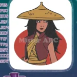 Strong Asian Warrior Woman Straw Hat Embroidery Designs - Instant Download