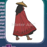 Elegant Asian Warrior Woman Red Cloak Straw Hat Embroidery Designs - Instant Download