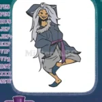 Smiling animated character with long white hair embroidery designs - Instant Download