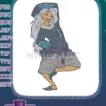 Smiling fantasy heroine long white hair blue coat embroidery designs - Instant Download