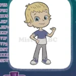 Happy blonde boy cartoon character kids embroidery designs - Instant Download