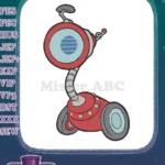 Cute red wheeled robot cartoon embroidery designs for kids - Instant Download