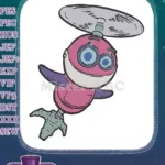 Happy flying pink robot propeller head character embroidery designs - Instant Download