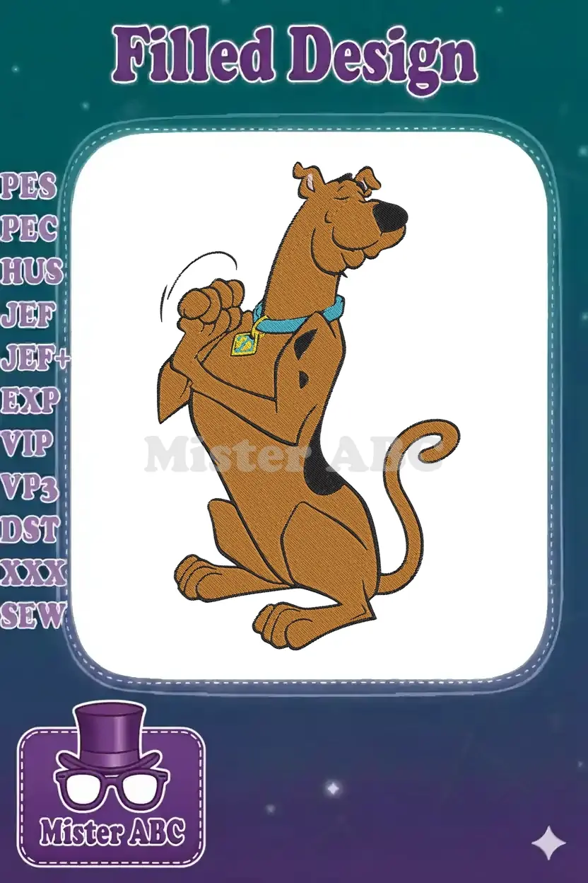 Scooby-Doo embroidery design, a beloved cartoon dog sitting with a charming, pleading expression, ready to stitch.