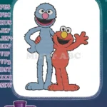 Happy Sesame Street Grover and Elmo waving embroidery designs - Instant Download