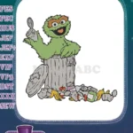 Happy Oscar the Grouch with Trash Can Embroidery Designs - Instant Download