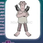 Cartoon man with glasses and striped pants holding weapons embroidery designs - Instant Download