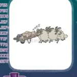 Mischievous Sheep Pushing Sleeping Farmer in Wheelbarrow Embroidery Designs - Instant Download
