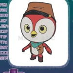 Cute cartoon red bird cowboy character western embroidery designs - Instant Download