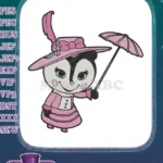 Cute Skunk Lady Pink Victorian Outfit Umbrella Embroidery Designs - Instant Download