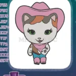 Sweet Calico Cat with Pink Cowgirl Outfit Embroidery Designs - Instant Download