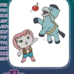 Cute Cowboy Cat and Horse Playing with Apple Embroidery Designs - Instant Download