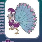 Adorable cartoon peacock with heart feather tail embroidery designs - Instant Download