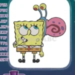 Humorous SpongeBob SquarePants with Gary Snail shell antenna embroidery designs - Instant Download