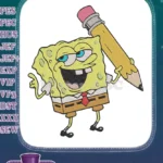 Happy Spongebob Squarepants with a big pencil embroidery designs - Instant Download