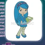 Adorable Blueberry Muffin student cartoon holding book embroidery designs - Instant Download