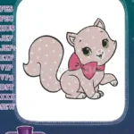 Cute Pink Polka Dot Kitten with Bow Embroidery Designs - Instant Download