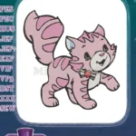 Cute pink striped cat with apple bow tie embroidery designs - Instant Download